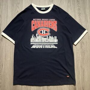 Vtg Y2K NHL Montréal Canadiens hockey graphic big logo spell out ringer T-shirt